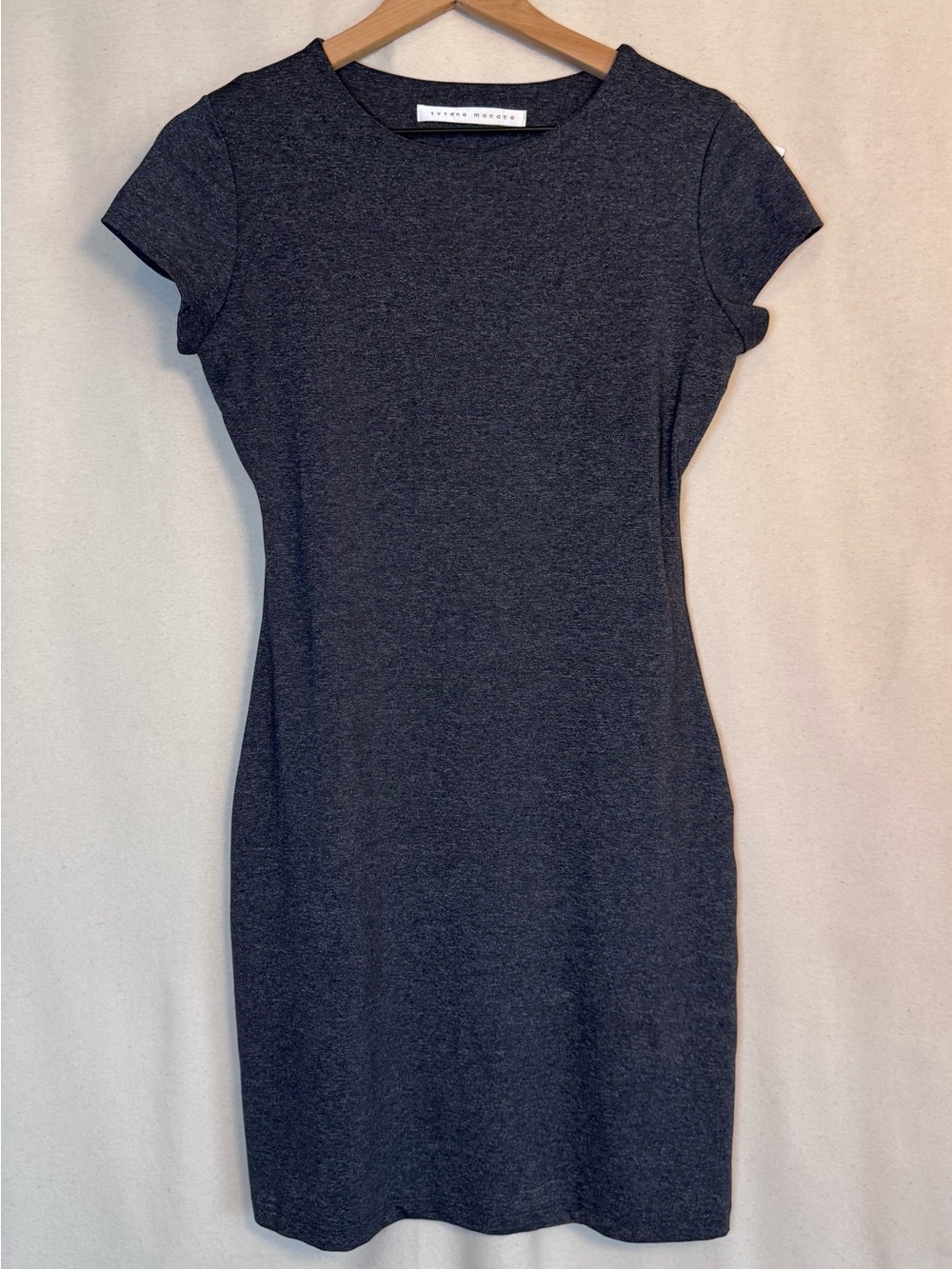 Charcoal Cap Sleeve,short sleeve Knit Sheath Dress Minimalist, Stretch, travel